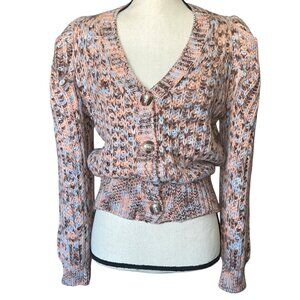 Astr The Label Womens Multicolor Button-Front Cardigan M Knit V-Neck Acrylic